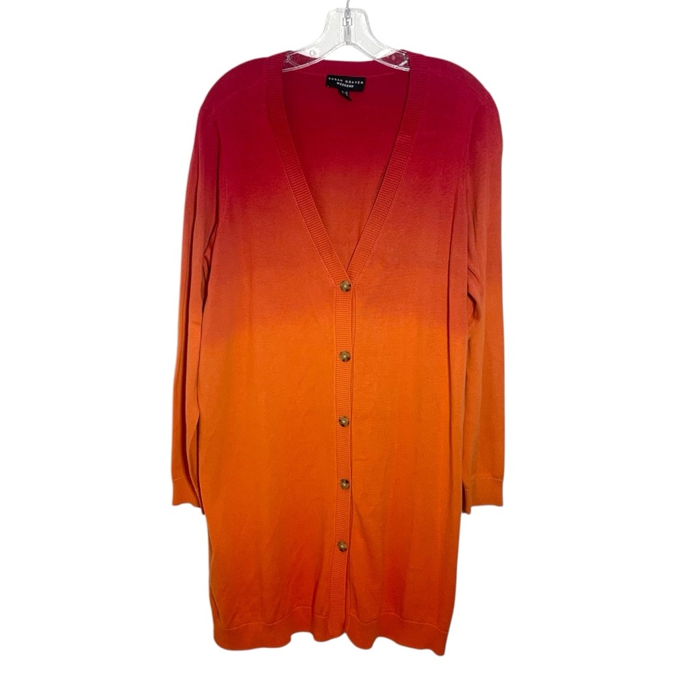 Susan Graver Weekend Women Ombre Duster Cardigan V Neck Button Down 1x Sweater